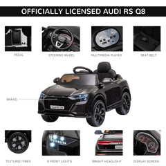 HOMCOM Audi RS Q8 Licensed Electric Car for Kids, 6V Kids' Electric Ride on with Remote Control, 7Ah Big Battery, Lights Bluetooth, Music USB MP3, for 3-5 Years Old, Black