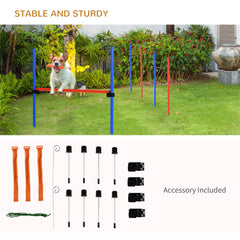 مجموعة تدريب طاعة الكلاب من PawHut Pet Agility Training Equipment قابلة للتعديل (عمود + طوق + حاجز)