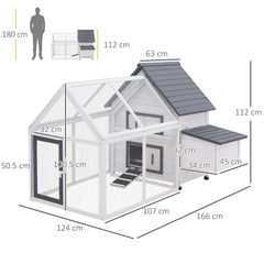 حظيرة دجاج PawHut مع حظيرة دجاج خشبية مع قفص للدواجن والحيوانات الأليفة وقلم خارجي للحيوانات الصغيرة مع صندوق تعشيش 166 × 124 × 112 سم