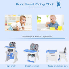 HOMCOM 2 in 1 Convertible Baby High Chair Toddler Table Chair Infant Feeding Seat Removable Food Tray Safety Harness Blue