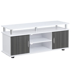 HOMCOM TV Cabinet Unit for TVs up to 50'' with Storage Shelf and Cupboards, Living Room Entertainment Center Media Console, Grey and White