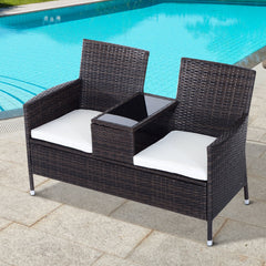 Outsunny 2-Seater Rattan Chair Furniture Set W/ Middle Tea Table-Brown