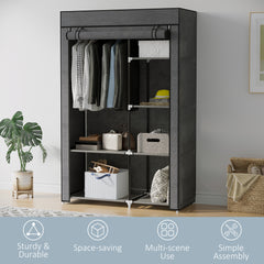 HOMCOM Rail and Six Shelf Fabric Wardrobe - Dark Grey