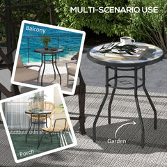 Outsunny â60 Garden Table, with Glass Printed Tabletop - Multicolour