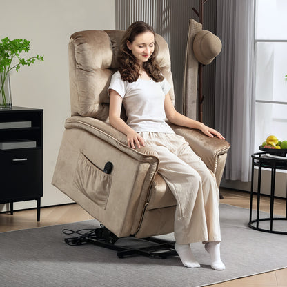 HOMCOM Velvet-Feel Electric Lift Recliner Chair - Brown
