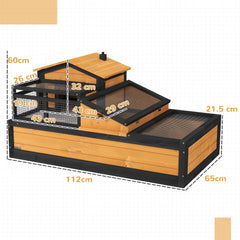 PawHut Wooden Tortoise House with Balcony, Tray, Roof, for Indoor and Outdoor, Yellow