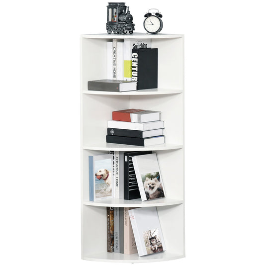 HOMCOM 4-Tier Corner Open Shelf Bookcase Fan Bookshelf Plants Stand Wood Freestanding Unit, 40x40x120cm, White