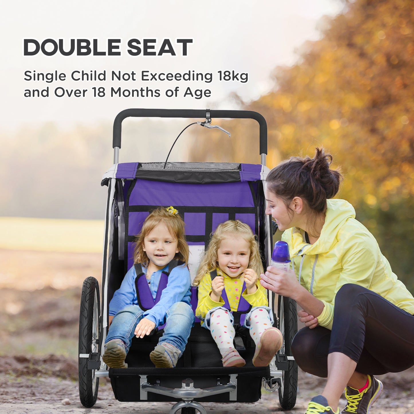 HOMCOM Baby Bike Trailer with 5 Point Harness, Steel Frame, Reflectors, Safety Flag, Hitch Coupler, Purple