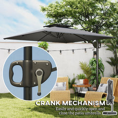 Outsunny Cantilever Parasol with Weighted Base Double Top Garden Parasol Square Hanging Patio Umbrella with Crank Tilt Dark Grey