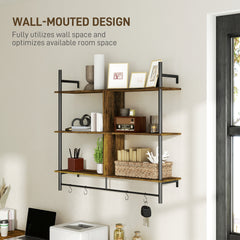 HOMCOM Three-Tier Floating Shelf - Brown/Black