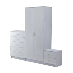 HOMCOM High Gloss 3 Piece Trio Bedroom Furniture Set Wardrobe + Chest Of Drawer + Bedside White