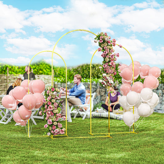 Outsunny Wedding Arch Frame Set, 2.2, 2, 1.8 m Metal Arch Backdrop Stand Set of 3, Balloon Arch Stand Set for Birthday Party, Bridal Shower, Graduation, Ceremony, Banquet Decorations, Gold Tone