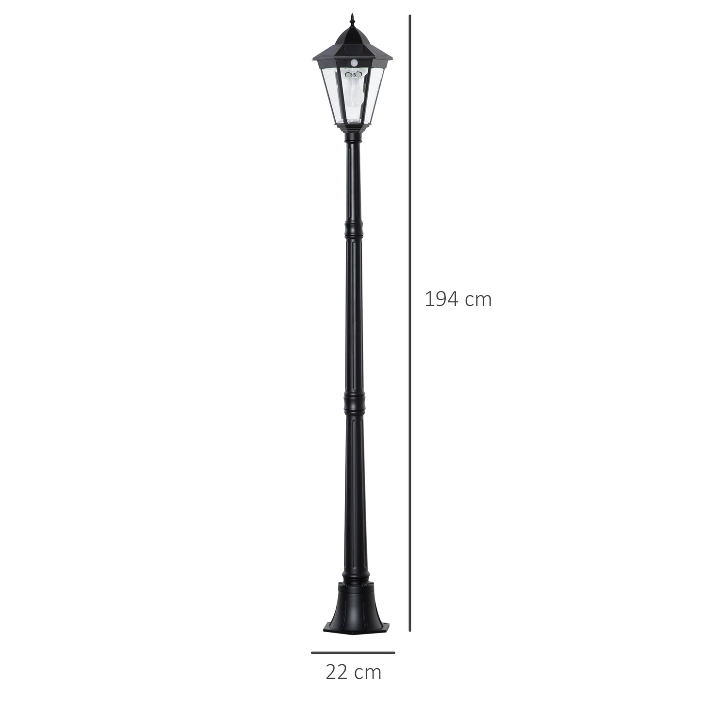 Outsunny 1.9M Garden Lamp Post Light, IP44 Outdoor LED Solar Powered Lantern Lamp with Decorative Bulb, Aluminium Frame for Patio, Pathway and Walkway, Black
