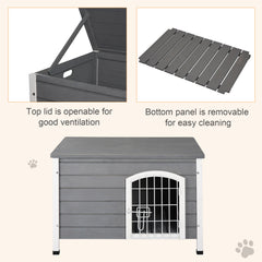 PawHut Wooden Dog House with Removable Bottom, Wire Door, Openable Top, Pet Shelter for Small Dog, 80 x 55 x 53.5cm, Dark Grey