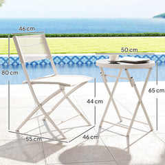 Outsunny 3 Pieces Outdoor Bistro Set, Glass Top Outdoor Table and 2 Folding Chairs with Protecting Feet, White