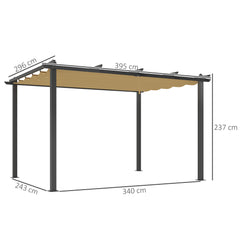 Outsunny 3 x 4m Aluminium Pergola, with Retractable Roof - Khaki