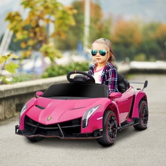 HOMCOM Lamborghini Veneno Licensed Electric Ride-On Car, with Remote, Music, Horn - Pink