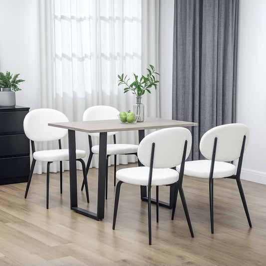 HOMCOM Set of Four Boucle Dining Chairs - White