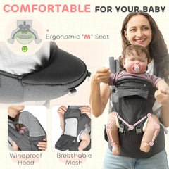 AIYAPLAY 6-in-1 Baby Carrier for Newborns-Toddlers, with Removable Seat, for Ages 0-36 Months, Up to 15kg, Grey