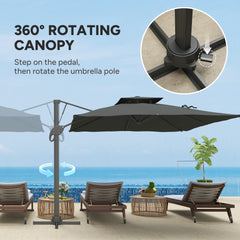 Outsunny 3m Thick Fabric Cantilever Garden Parasol, with Cross Base - Grey