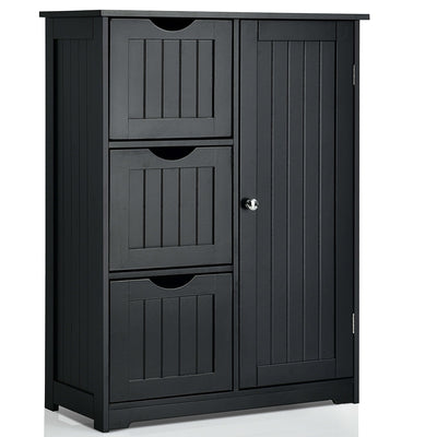 1 Door Freestanding Bathroom Cabinet with 3 Drawers Black - lalafurniture