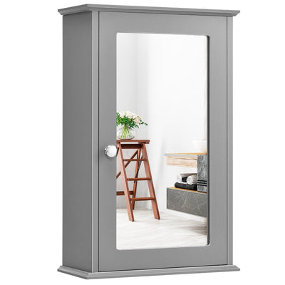 1 Door Wall Mounted Mirrored Medicine Cabinet with Adjustable Shelf Grey - lalafurniture