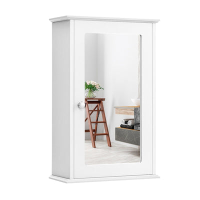 1-Door Wall-Mounted Mirrored Medicine Cabinet with Adjustable Shelf-White - lalafurniture