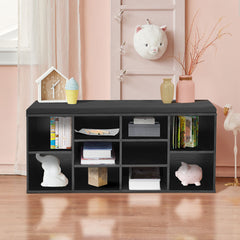 10-Cube Storage Bench Cabinet with Adjustable Shelves-Black