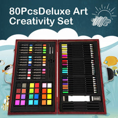 80 Piece Deluxe Art Set with Wooden Case for Beginners