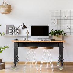 10 Level Height Adjustable Workbench with 4 Lockable Casters-Natural