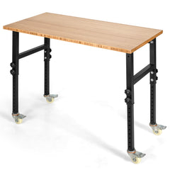 10 Level Height Adjustable Workbench with 4 Lockable Casters-Natural