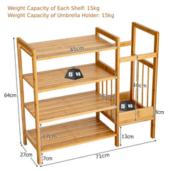 4 Shelved Bamboo Shoe Rack with Umbrella Stand-Natural