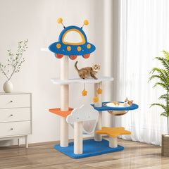 124cm Tall Cat Tree with UFO Top Perch and Space Capsule-Blue