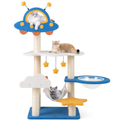 124cm Tall Cat Tree with UFO Top Perch and Space Capsule-Blue