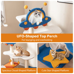 124cm Tall Cat Tree with UFO Top Perch and Space Capsule-Blue