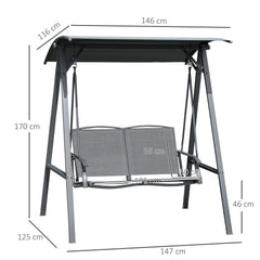 Outsunny 2 Seater Garden Swing Seat Swing Chair, Outdoor Canopy Swing Bench with Adjustable Shade, Metal Frame and Texteline Seat, Dark Grey