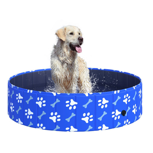 PawHut Foldable Dog Paddling Pool Pet Cat Swimming Pool Indoor/Outdoor Collapsible Bathing Tub Shower Tub Puppy â120 √É‚Äî 30H cm L Sized