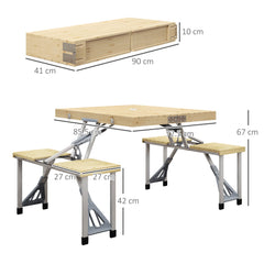 Outsunny Aluminium Frame Folding Picnic Table, Portable Camping Table and Chairs Set with Umbrella Hole