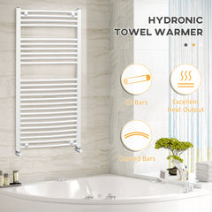 HOMCOM Curved Heated Towel Rail, Hydronic Bathroom Ladder Radiator Towel Warmer For Central Heating 600mm x 1200mm, White