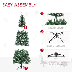 HOMCOM 6FT Tall Prelit Pencil Slim Artificial Christmas Tree with Realistic Branches, 300 Colourful LED Lights and 618 Tips, Xmas Decoration, Green