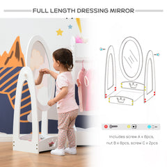 HOMCOM Free Standing Full Length Mirror, Child's Dressing Mirror with storage shelf, Children's White Bedroom Furniture 360√Ç¬∞ Rotation MDF, For 3- 8 Years Old, 40L x 30W x 104H cm