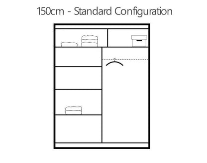 Avant Sliding Wardrobe - 150cm and Other Sizes - White, Black, Grey