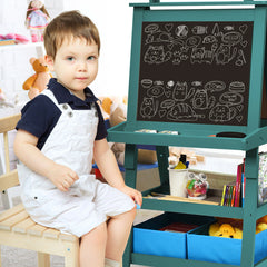 Children's Double-Sided Art Easel with Paper Roll-Blue