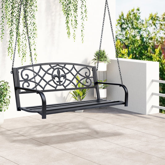 2 Seater Swing Seat Bench, Metal Garden Swing Chair with Chains, Weather Resistant, for the Patio, Yard, Deck and Yard, Black