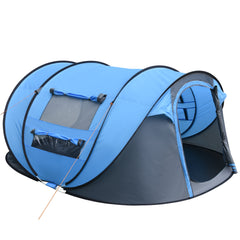 Outsunny 4-5 Person Pop-up Camping Tent Family Tent w/ 2 Mesh Windows & PVC Windows Portable Carry Bag for Outdoor Trip, Sky Blue