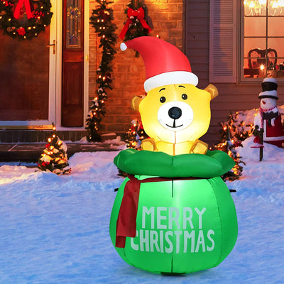 1.5M Blow Up Inflatable LED Christmas Cute Bear with Santa Hat - lalafurniture