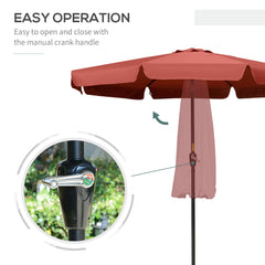 Outsunny 2.7m Patio Parasol Garden Umbrellas Outdoor Sun Shade Table Umbrella with Tilt, Crank, 8 Ribs, Ruffles, Wine Red