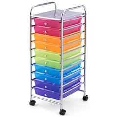 10 Drawers Mobile Storage Trolley with 4 Wheels for Beauty-Multicolor