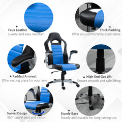 HOMCOM Computer Gaming Chair, Office Desk Swivel Chair, PU Leather Racing Chair with 90√Ç¬∞ Flip-up Armrest, Adjustable Height and Rolling Wheels, Blue