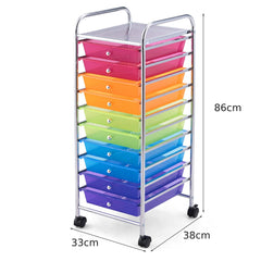 10 Drawers Mobile Storage Trolley with 4 Wheels for Beauty-Multicolor